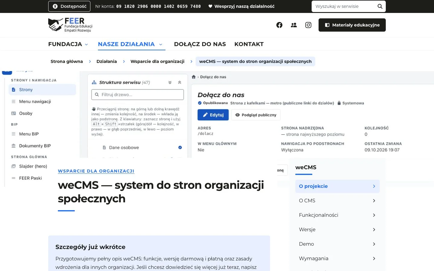 Strona z menu bocznym podstron