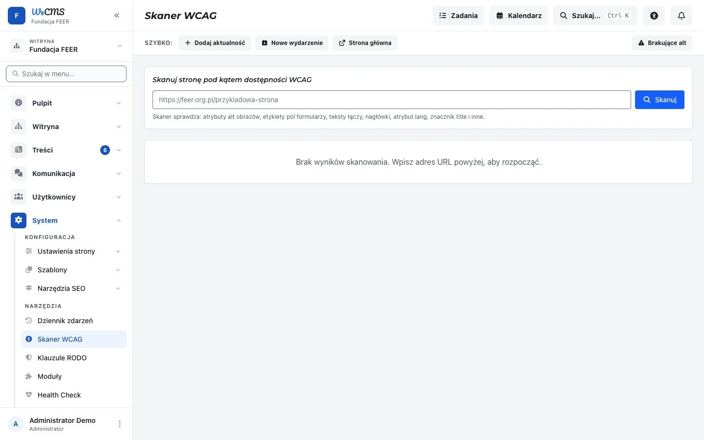 Skaner WCAG w panelu