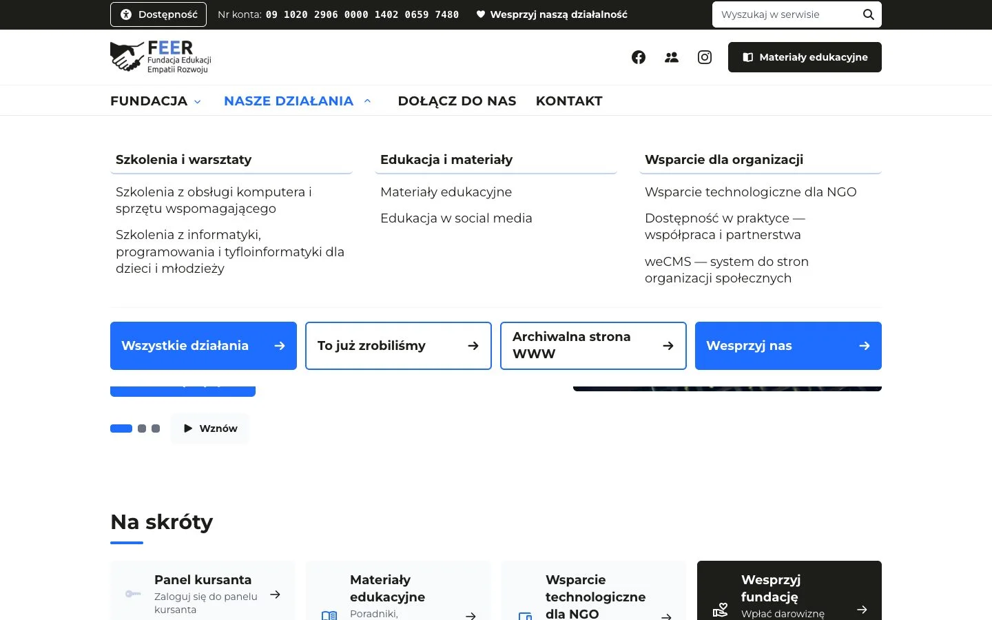 Rozwinięte mega menu z kategoriami i przyciskami