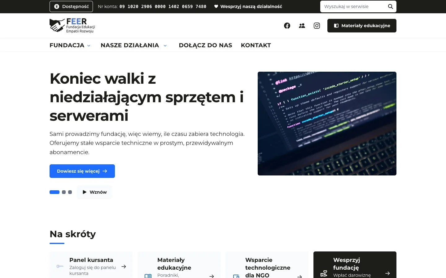 Strona główna feer.org.pl z sliderem i skrótami